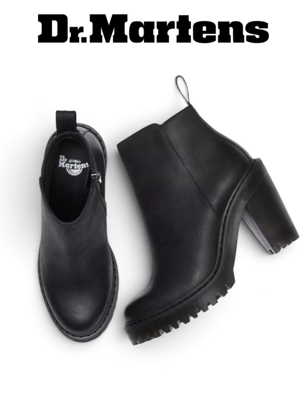 DR. MARTENS MAGDALENA BLACK LEATHER PLATFORM ANKLE LUG SOLE CHELSEA BOOTS SIZE 9
